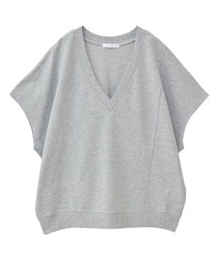 Green Parks 深Ｖネックミニ裏毛フレンチスリーブプルオーバー Gray