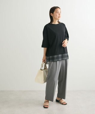 Green Parks ５分袖裾シアードッキングチュニック Black