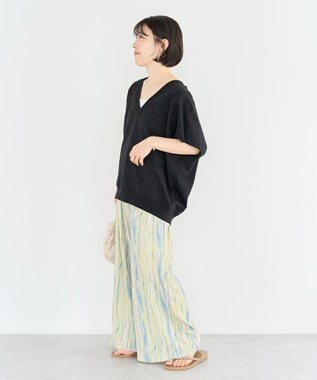 Green Parks 深Ｖネックミニ裏毛フレンチスリーブプルオーバー Gray