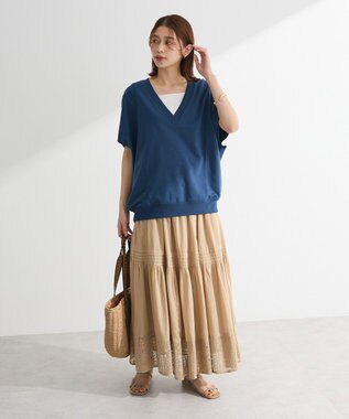 Green Parks 深Ｖネックミニ裏毛フレンチスリーブプルオーバー Gray