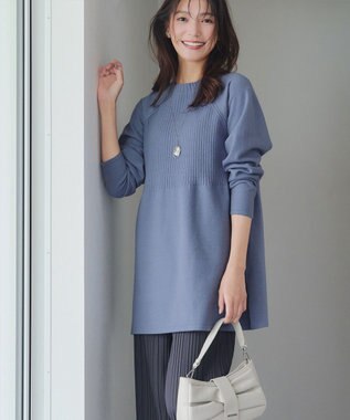 Tiaclasse 【新色追加・洗える】ミドルリブニットチュニック ブルー