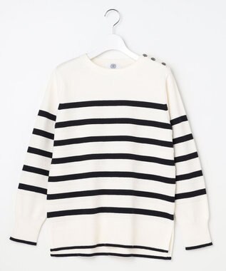 J.PRESS LADIES S Cotton Polyester カラーボーダー ニット オフ×ネイビー系