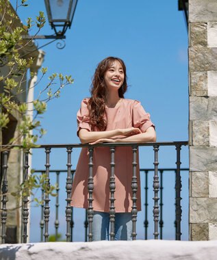 Tiaclasse 【洗える】パフスリーブチュニックブラウス コーラル