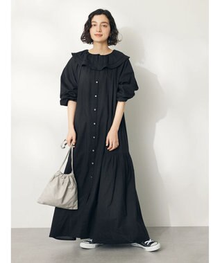 CRAFT STANDARD BOUTIQUE インド綿フリル衿ワンピース Black