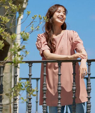 Tiaclasse 【洗える】パフスリーブチュニックブラウス コーラル