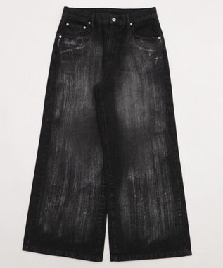 WEGO シルバープリントバギーフレアデニム デニムブラック