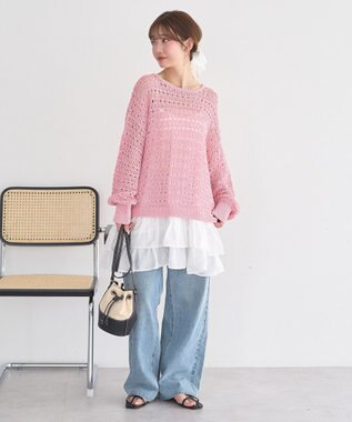 earth music&ecology メッシュニットプルオーバー Pink