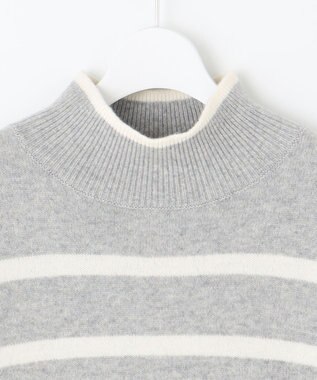 自由区 L 【WEB限定カラーあり・洗える】ウールカシミヤブレンドハイネック ニット [WEB限定]グレー×オフボーダー