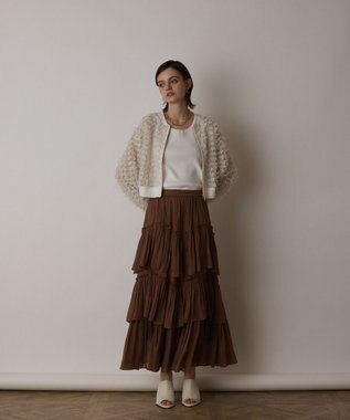 GRACE CONTINENTAL フリンジニットzipカーディガン ホワイト