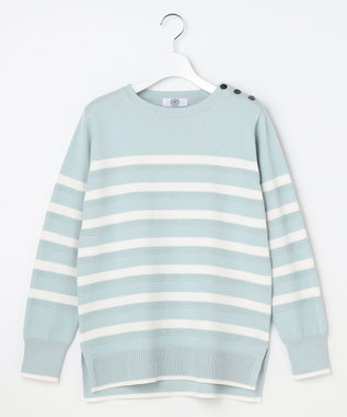 J.PRESS LADIES S Cotton Polyester カラーボーダー ニット スモーキーミント×オフ系