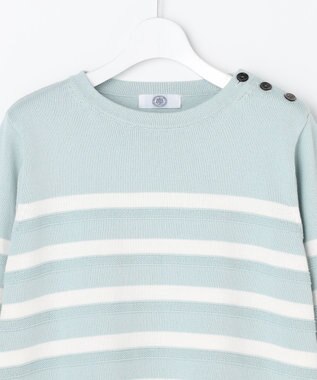 J.PRESS LADIES S Cotton Polyester カラーボーダー ニット スモーキーミント×オフ系