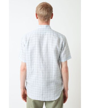 DAKS リネンチェック 半袖シャツ フォーエバーブルー