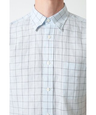 DAKS リネンチェック 半袖シャツ フォーエバーブルー