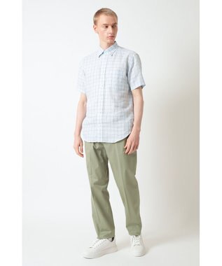 DAKS リネンチェック 半袖シャツ フォーエバーブルー