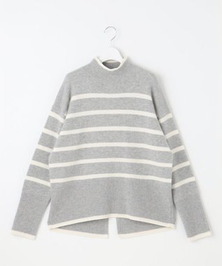 自由区 L 【WEB限定カラーあり・洗える】ウールカシミヤブレンドハイネック ニット [WEB限定]グレー×オフボーダー