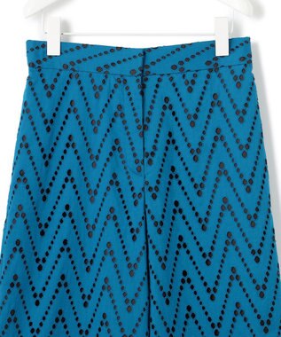 ICB 【洗える】 ヘリンボーンエンブロイダリー ワイドストレートパンツ ターコイズ系