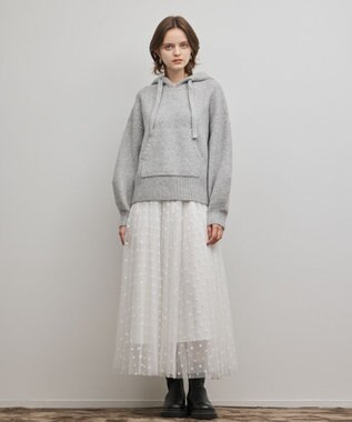 GRACE CONTINENTAL フロッキードットプリーツスカート ホワイト