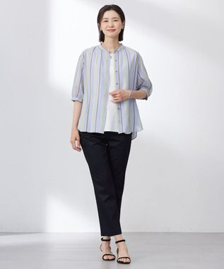 J.PRESS LADIES 【WEB限定・洗える】シャンブレーサテン テーパード パンツ 【WEB限定】ネイビー系