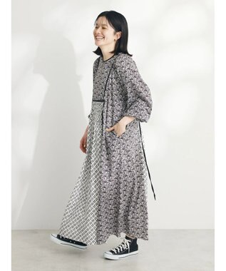 CRAFT STANDARD BOUTIQUE インド綿混エスニック切替ワンピース Charcoal Gray