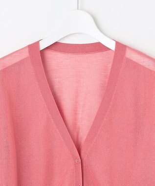 Feroux 【洗える】Vネックシアー カーデ ローズ系