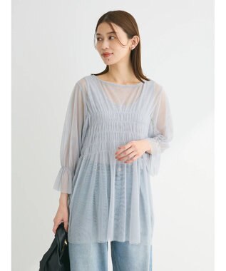 Green Parks チュールシャーリングチュニック Gray