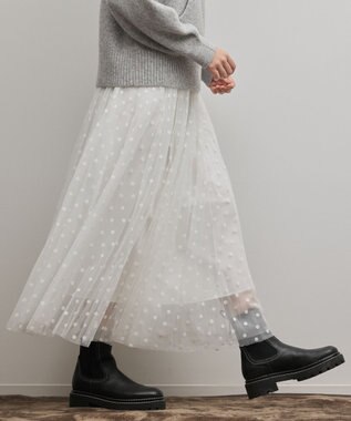 GRACE CONTINENTAL フロッキードットプリーツスカート ホワイト