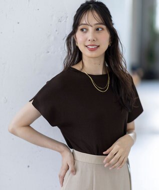 ANY SIS 【接触冷感・UVカット・洗える】ビューティクール フレンチ ニットＴ ブラウン