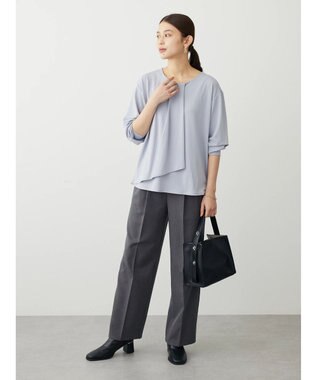 Green Parks ＢＰ　襟タック長袖ブラウソー Sax