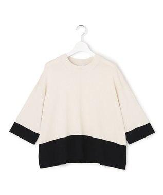 ICB 【先行予約】VIS/NYハイゲージ バイカラーニットT トープ×ブラック配色