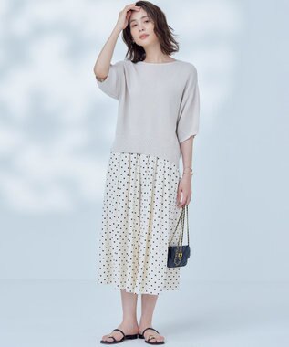 組曲 S 【WEB限定】コットンポリエステル5分袖リラクシー ニット グレージュ系