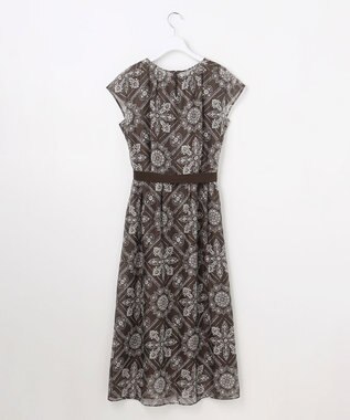 自由区 ロータスタイルプリント ワンピース ブラウン