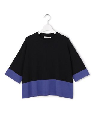 ICB 【先行予約】VIS/NYハイゲージ バイカラーニットT ブラック×ロイヤルブルー配色