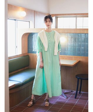 earth music&ecology ポプリンフレアワンピース Stripe Green
