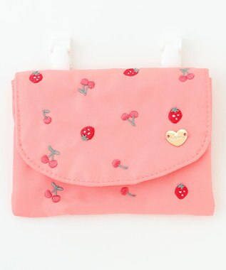ANY KIDS 総柄刺繍 移動ポケット ピンク（イチゴ×サクランボ）