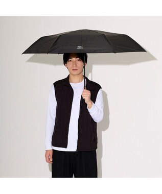 MOONBAT 【WEB限定】MIZUNO  (ミズノ) 無地 ロゴ 日傘 折りたたみ傘 パラソル 晴雨兼用 軽量 一級遮光  遮熱効果 遮光率100% UV遮蔽100% ブラック