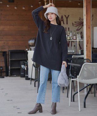 Tiaclasse 【新色追加・洗える】ミドルリブニットチュニック チャコールグレー