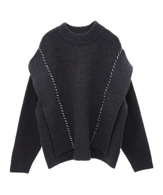 CRAFT STANDARD BOUTIQUE 洗える/ハンドステッチデザインニットプルオーバー Navy