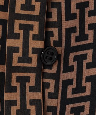 ICB 【30th ANNIVERSARY】 モノグラムプリントシフォン バンドカラーブラウス キャメル×ブラック系