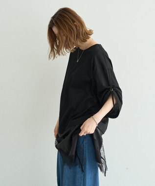 YECCA VECCA ドロストスリーブヘムレースTee Black