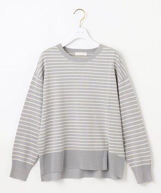 ANY SIS 【洗える】サイドスリット ニット ライトグレー×アイボリー