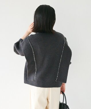 CRAFT STANDARD BOUTIQUE 洗える/ハンドステッチデザインニットプルオーバー Navy