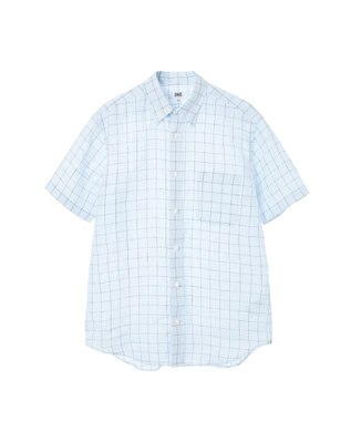 DAKS リネンチェック 半袖シャツ フォーエバーブルー