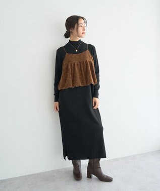 YECCA VECCA 【2点SET】バルーンキャミ付きニットワンピース Camel