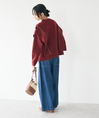 CRAFT STANDARD BOUTIQUE 洗える/ハンドステッチデザインニットプルオーバー Bordeaux