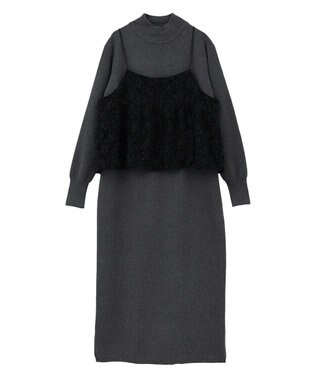 YECCA VECCA 【2点SET】バルーンキャミ付きニットワンピース Gray