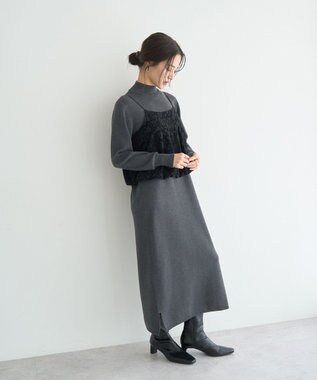 YECCA VECCA 【2点SET】バルーンキャミ付きニットワンピース Gray