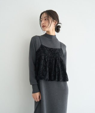 YECCA VECCA 【2点SET】バルーンキャミ付きニットワンピース Gray