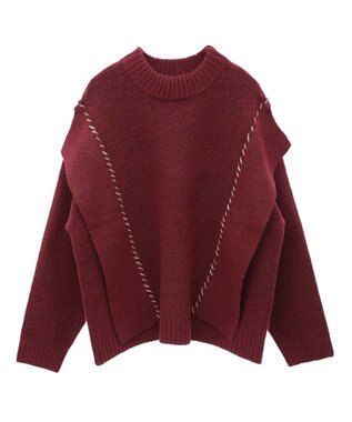 CRAFT STANDARD BOUTIQUE 洗える/ハンドステッチデザインニットプルオーバー Bordeaux