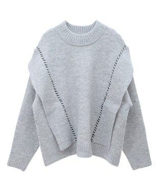 CRAFT STANDARD BOUTIQUE 洗える/ハンドステッチデザインニットプルオーバー Gray Mixture