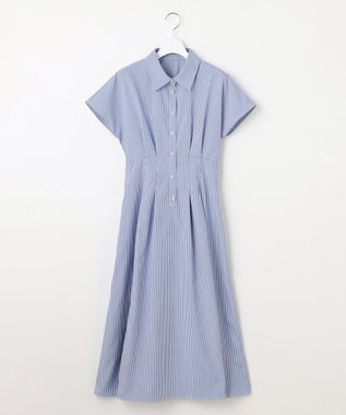 【洗える】パールボタンストライプ シャツワンピース